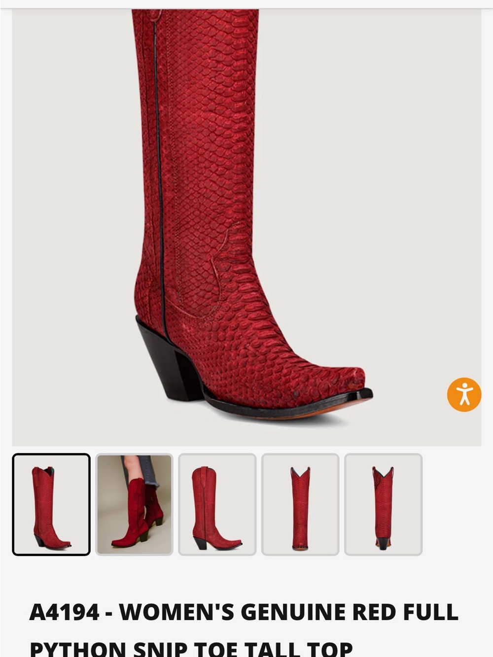 Corral Red Python Over-the-Knee Snip Toe Boot